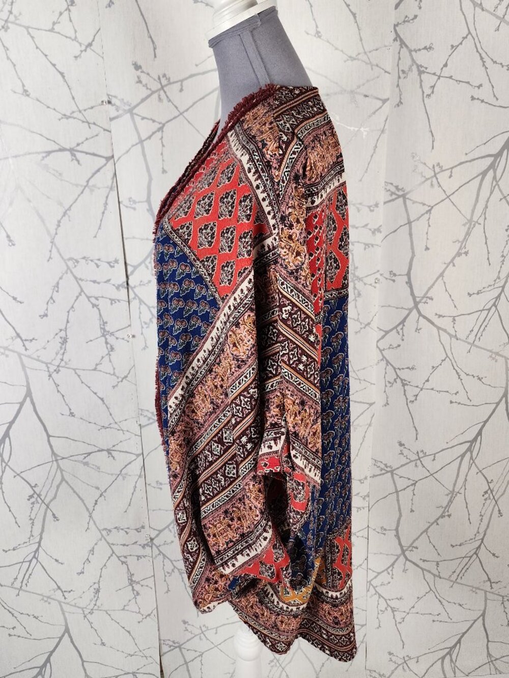 Umgee Colorful Patchwork Open Front Batwing Cardigan - Picture 3 of 6
